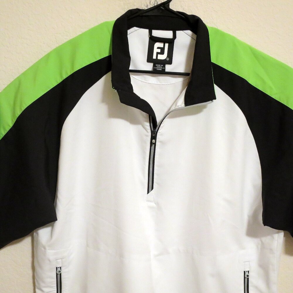 FootJoy Jacket Mens Large Short Sleeve 1/4 Zip Pullover White Black Green